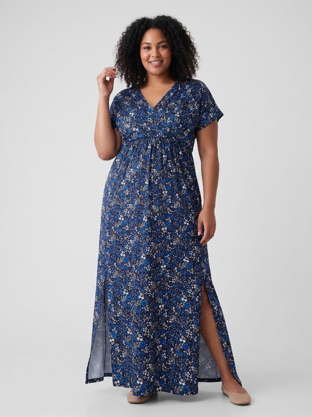 NWT Keluummi Blue Ditsy Floral Empire Waist Maxi Dress with Pockets Plus Size 24